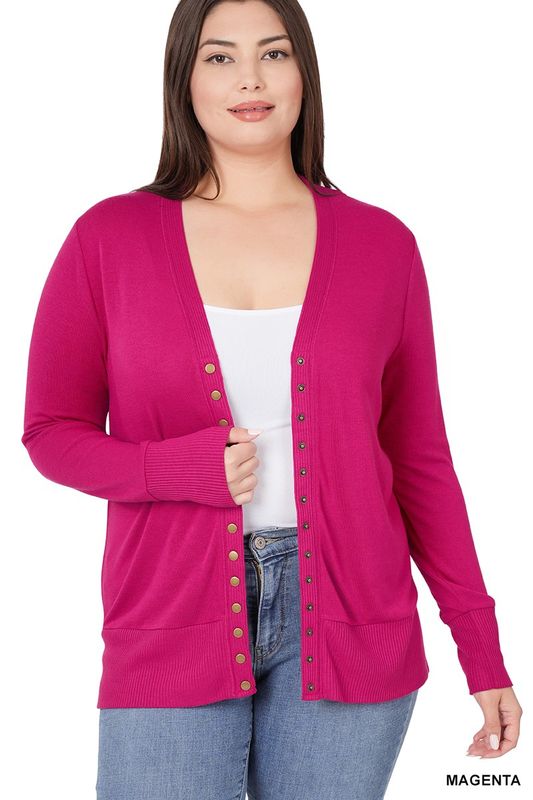 Plus Snap Button Cardigan - Magenta

