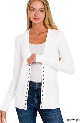 Snap Button Cardigan Long Sleeve - Off White
