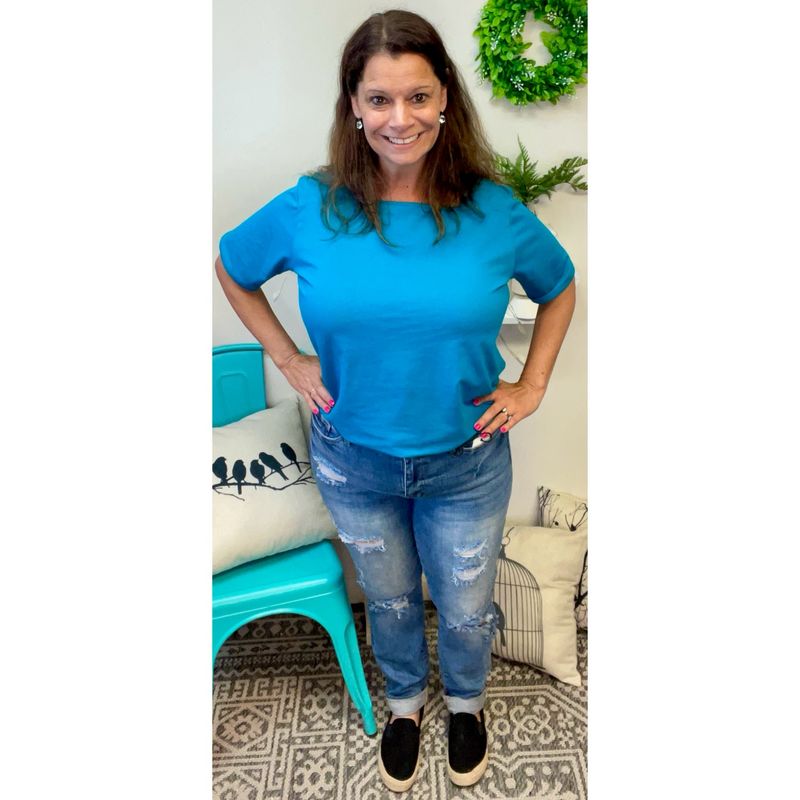 Judy Blue High Waist Cuffed Distressed Boyfriend Jeans
