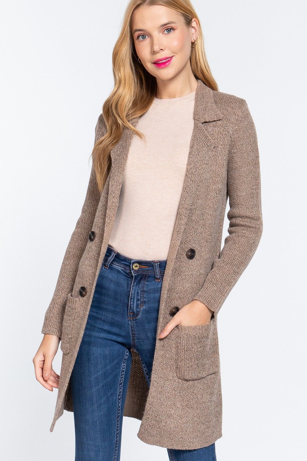 LONG SWEATER JACKET- Khaki