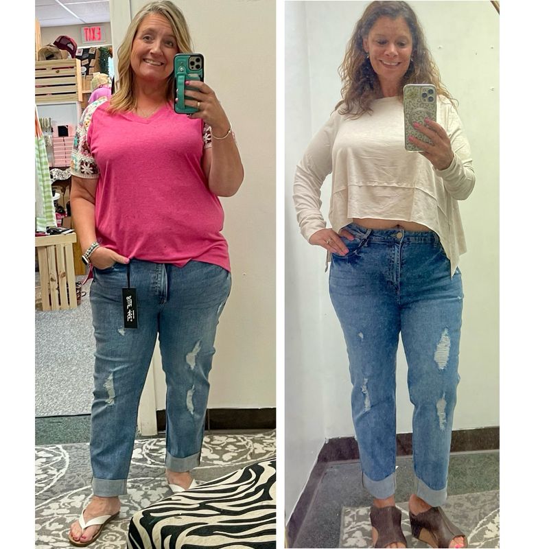 Blue Age Cuffed Distressed Boyfriend Jeans

