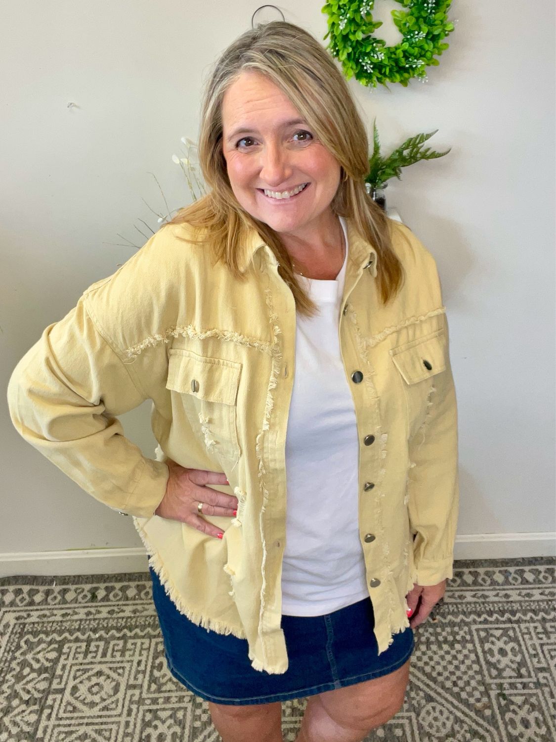 Distressed Denim Shacket - Khaki

