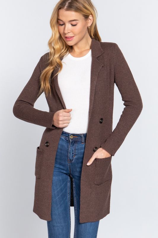 Plus Size LONG  SWEATER JACKET- Chocolate