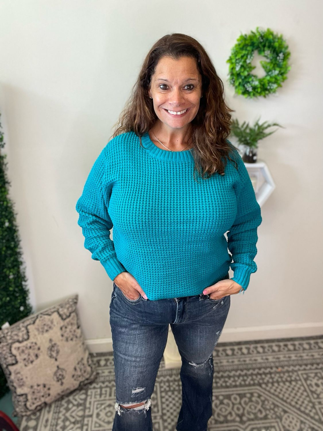 Waffle Sweater - Teal
