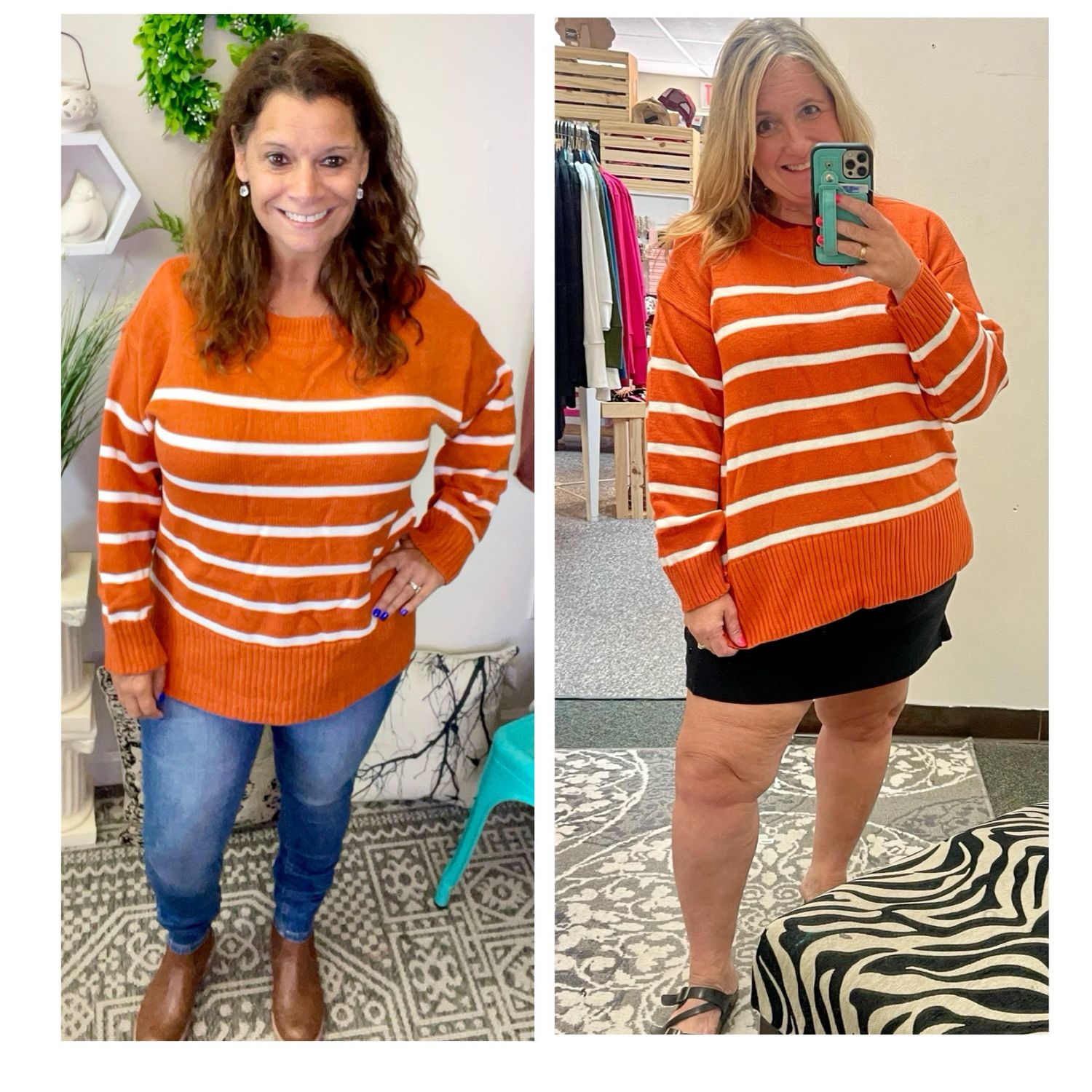 Pumpkin Spice Oversized Striped Pullover Sweater

