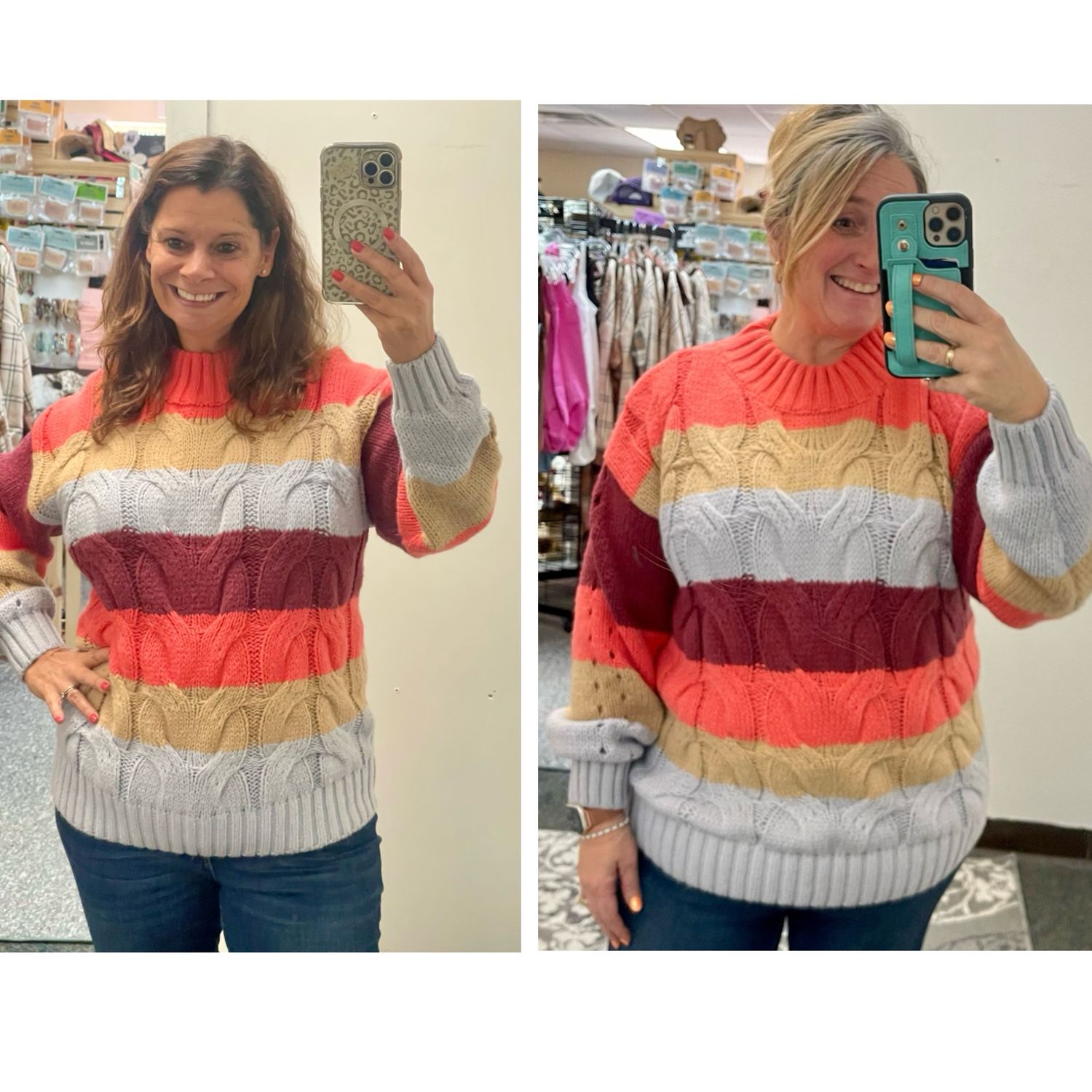 Autumn Stripes Cable Knit Sweater Sizes Sm-3X