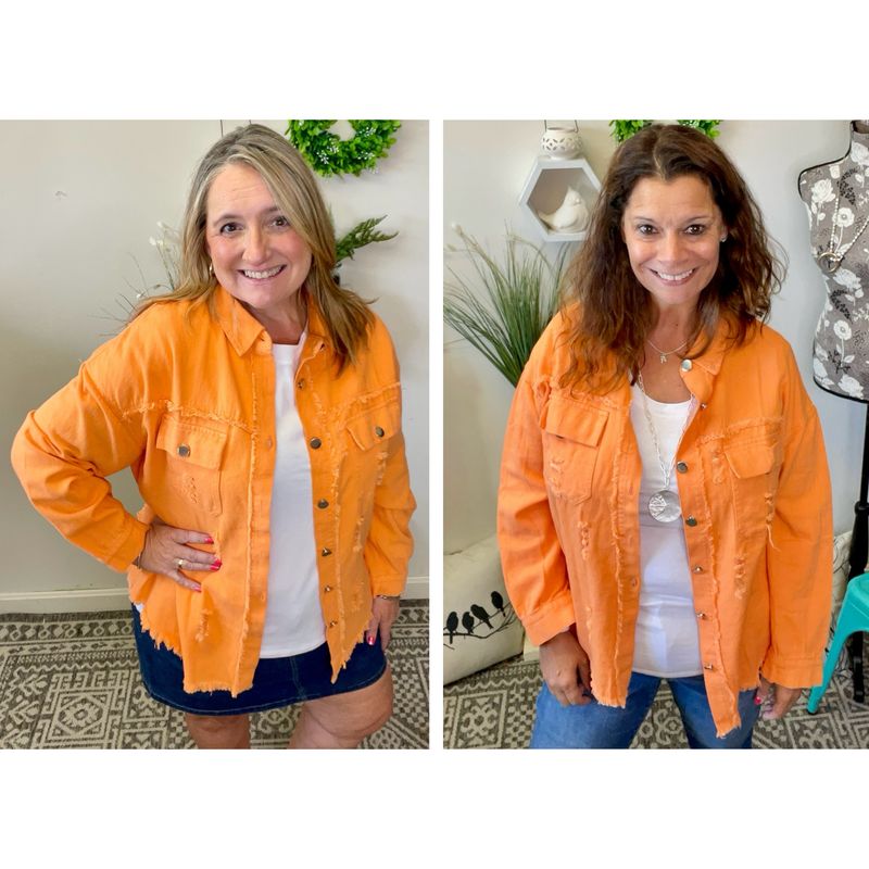 Distressed Denim Shacket - Orange
