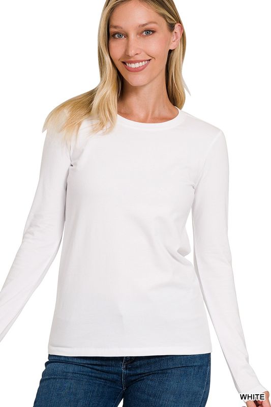 COTTON CREW NECK LONG SLEEVE T-SHIRT white Cotton Crew Neck Long Sleeve T-Shirt White