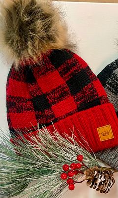 Plaid Pom Beanie - Red
