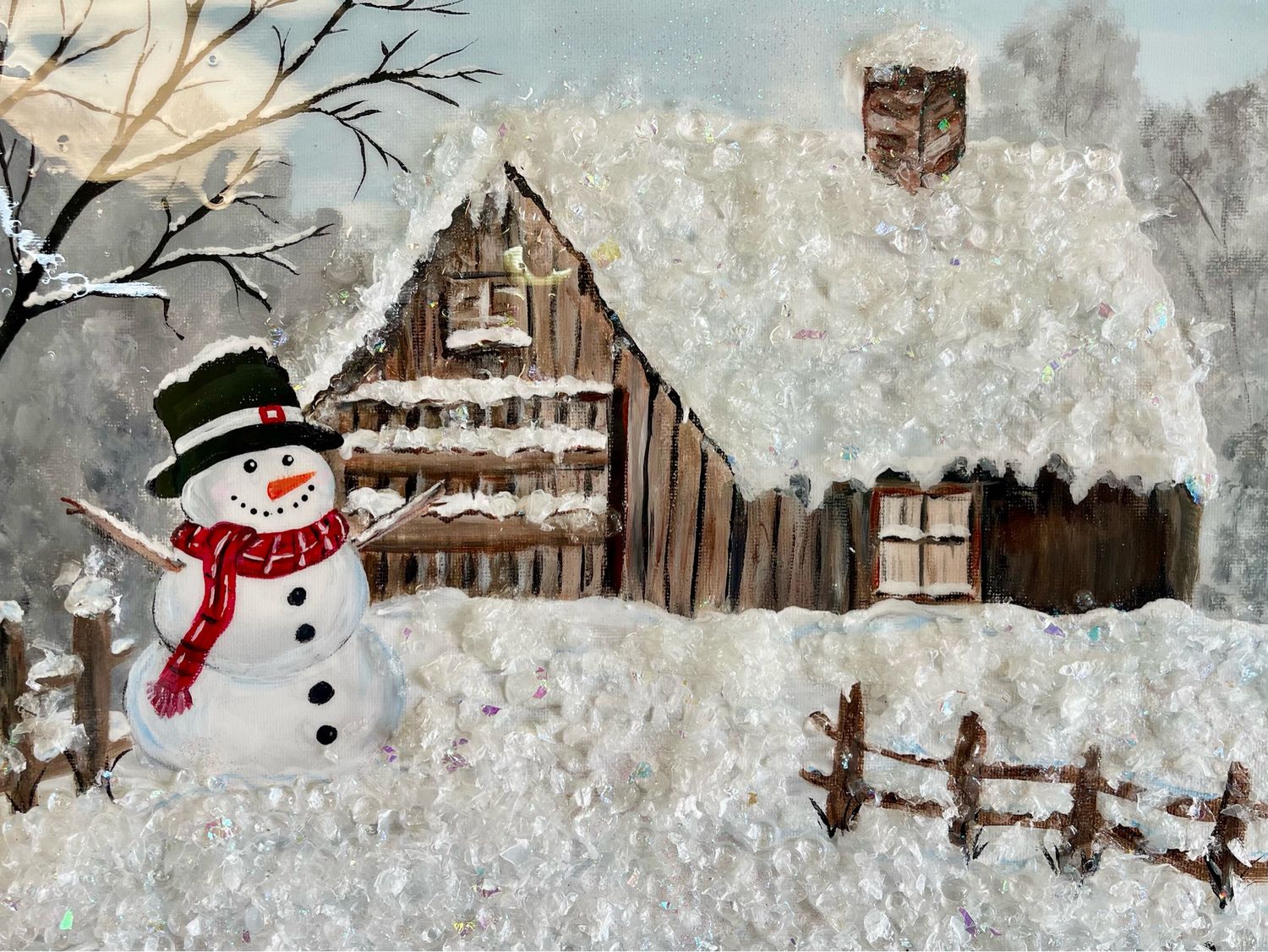 Mixed Media Winter Cabin Paint & Resin Art
