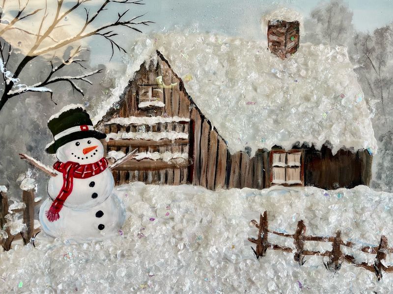 Mixed Media Winter Cabin Paint & Resin Art
