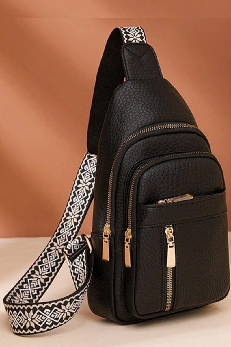 VEGAN LEATHER CROSSBODY SLING CHEST PACK BAG Black