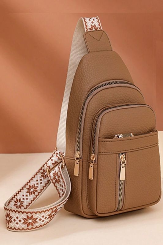 VEGAN LEATHER CROSSBODY SLING CHEST PACK BAG Camel