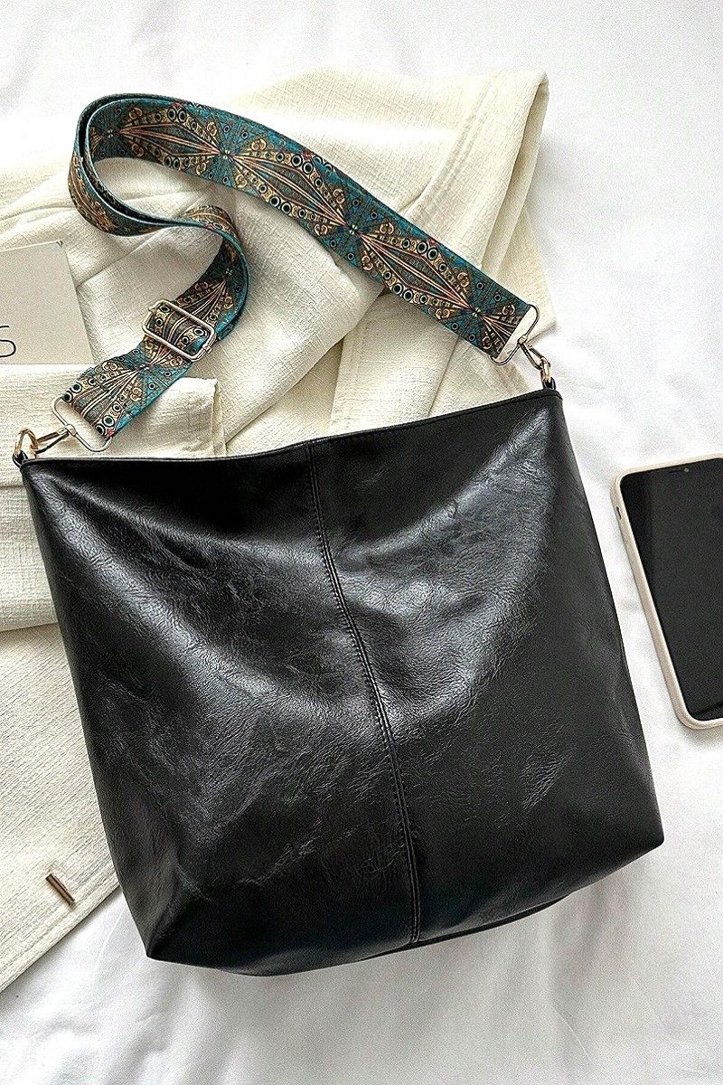 BLACK Boho Guitar Strap Vegan Leather Crossbody Bag