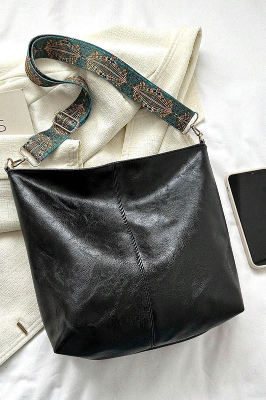 BLACK Boho Guitar Strap Vegan Leather Crossbody Bag