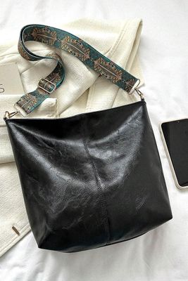 BLACK Boho Guitar Strap Vegan Leather Crossbody Bag