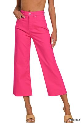 FUCHSIA High Rise Cropped Flare Pants FUCHSIA High Rise Cropped Flare Pants