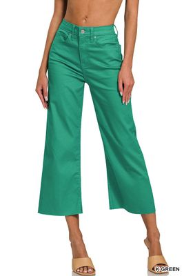 KELLY GREEN High Rise Cropped Flare Pants