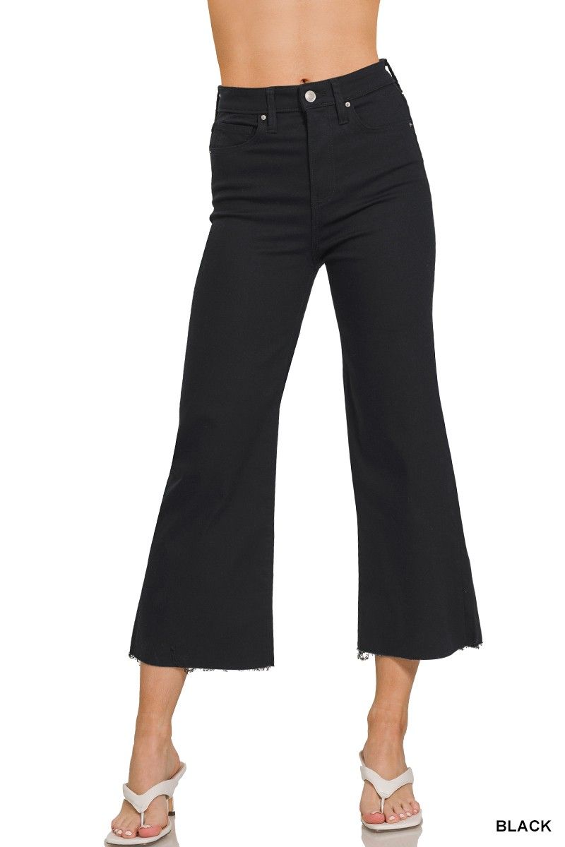 BLACK High Rise Cropped Flare Pants Sizes S-3X