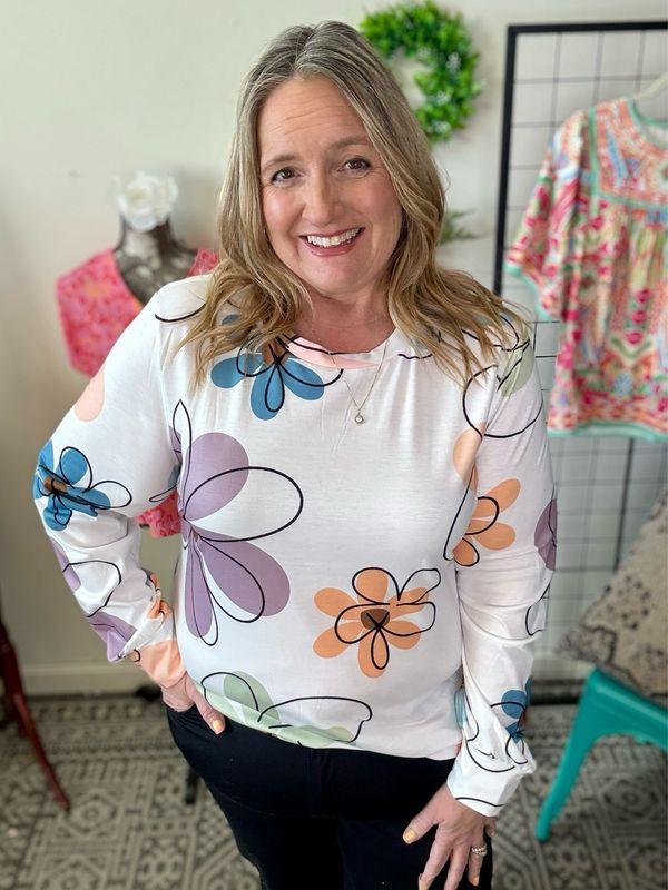 Abstract Floral Long Sleeve Top