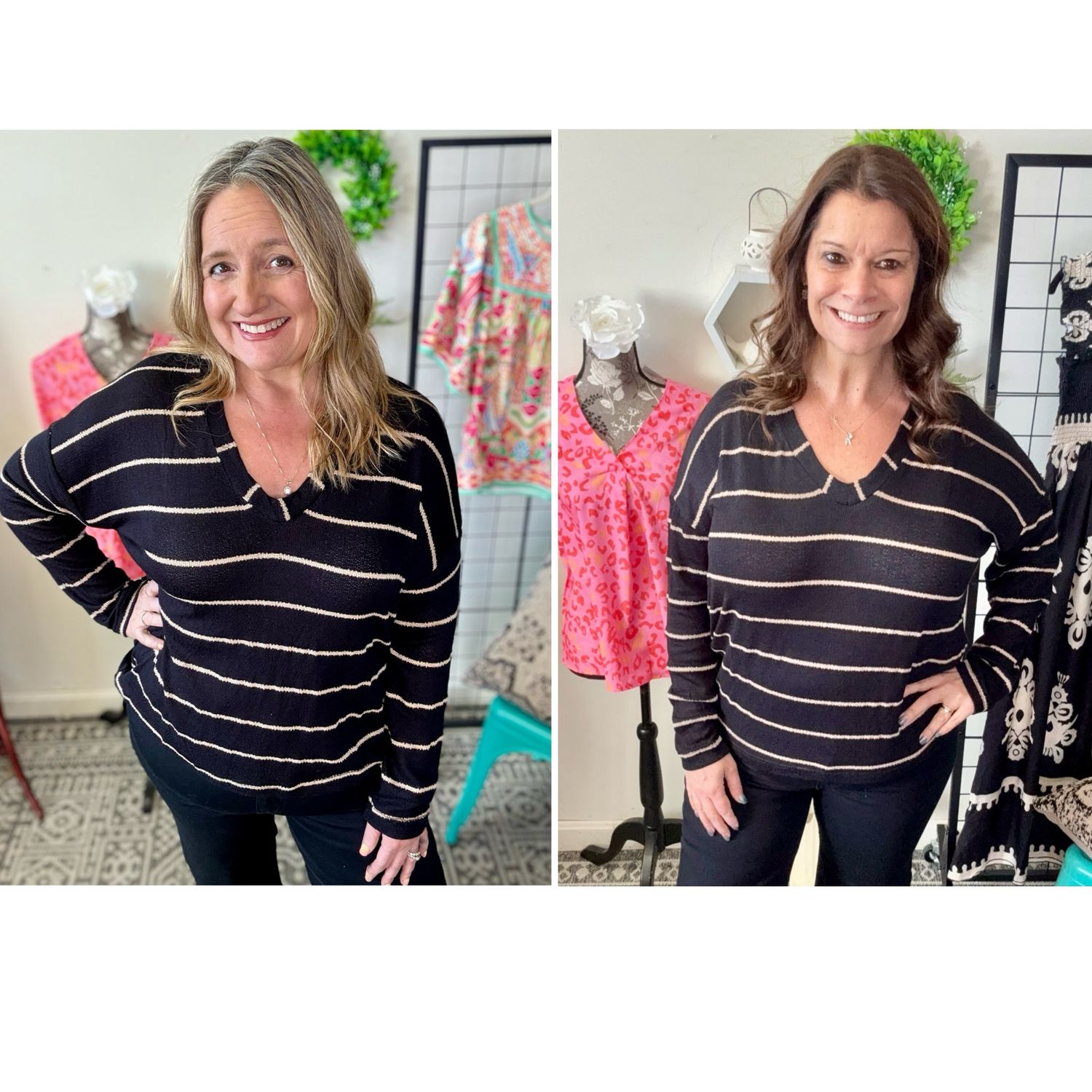 Black and Tan Stripe Light Knit Sweater