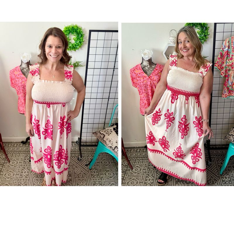 Venice Vacation Maxi Dress - Fuchsia Ivory