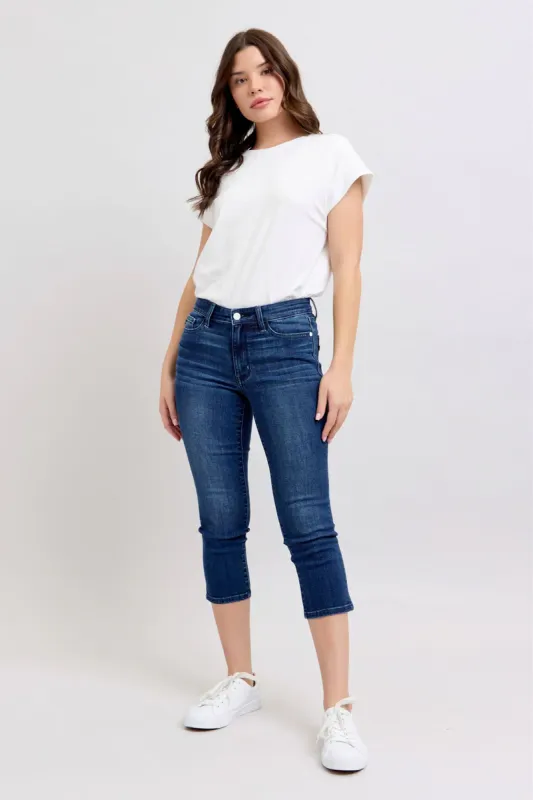 Judy Blue Dark Wash Skinny Fit Capri with Side Slit