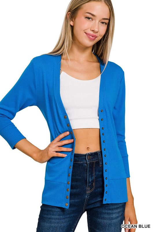 Ocean Blue Snap Button Cardigan 3/4 Sleeve
