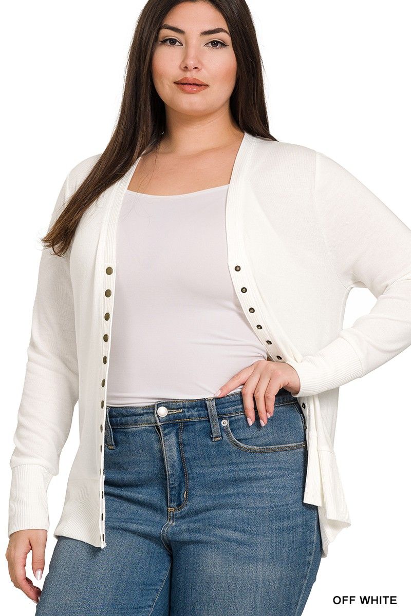 Off White Plus Snap Button Cardigan