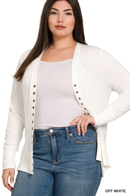 Off White Plus Snap Button Cardigan