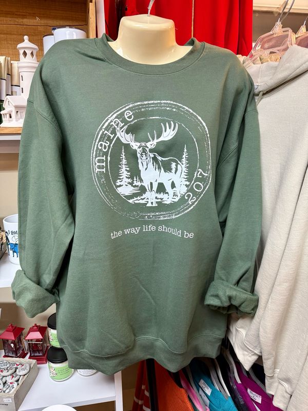 Moose - Maine The Way Life Should Be Crew Neck Sweatshirt