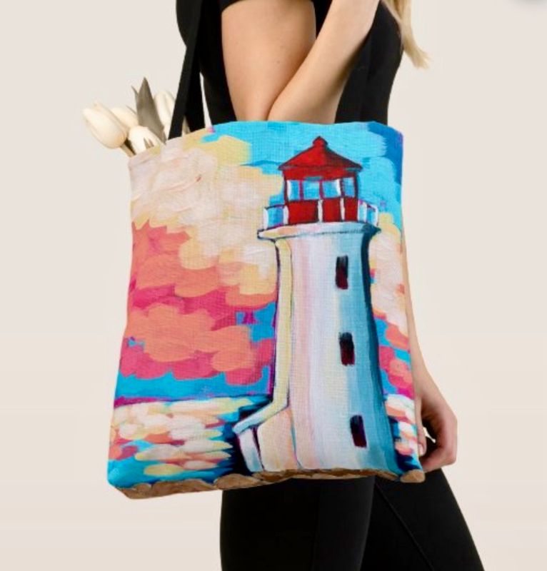Original Art Tote Bag - Lighthouse By Roxanne