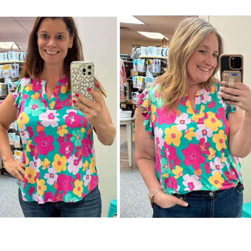 Emerald Lizzy Flutter Sleeveless Blouse Sm-2X
