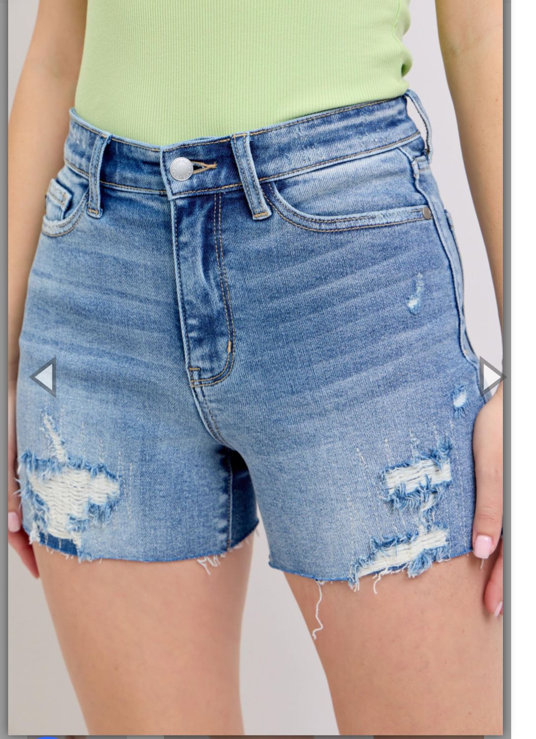 JUDY BLUE - High Waist Shorts w/stitch over destroy detail Sm-3X