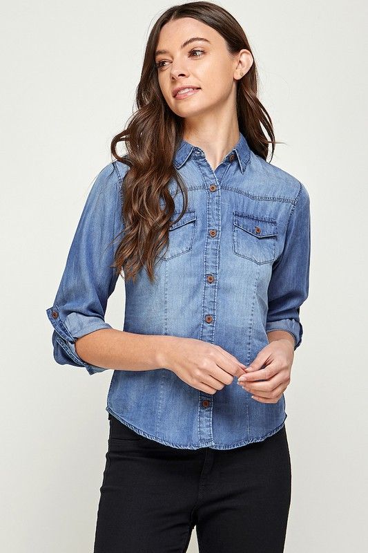 Chambray Denim Blue Button Down Shirt
