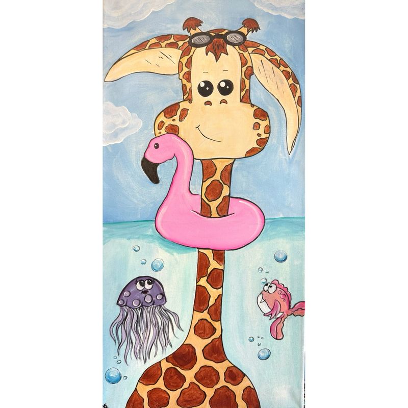 Giraffe on a Floatie on 10"x20" Family Friendly Painting