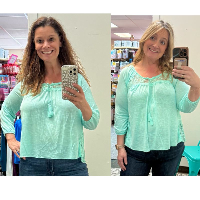 Mint Peasant Lace Top