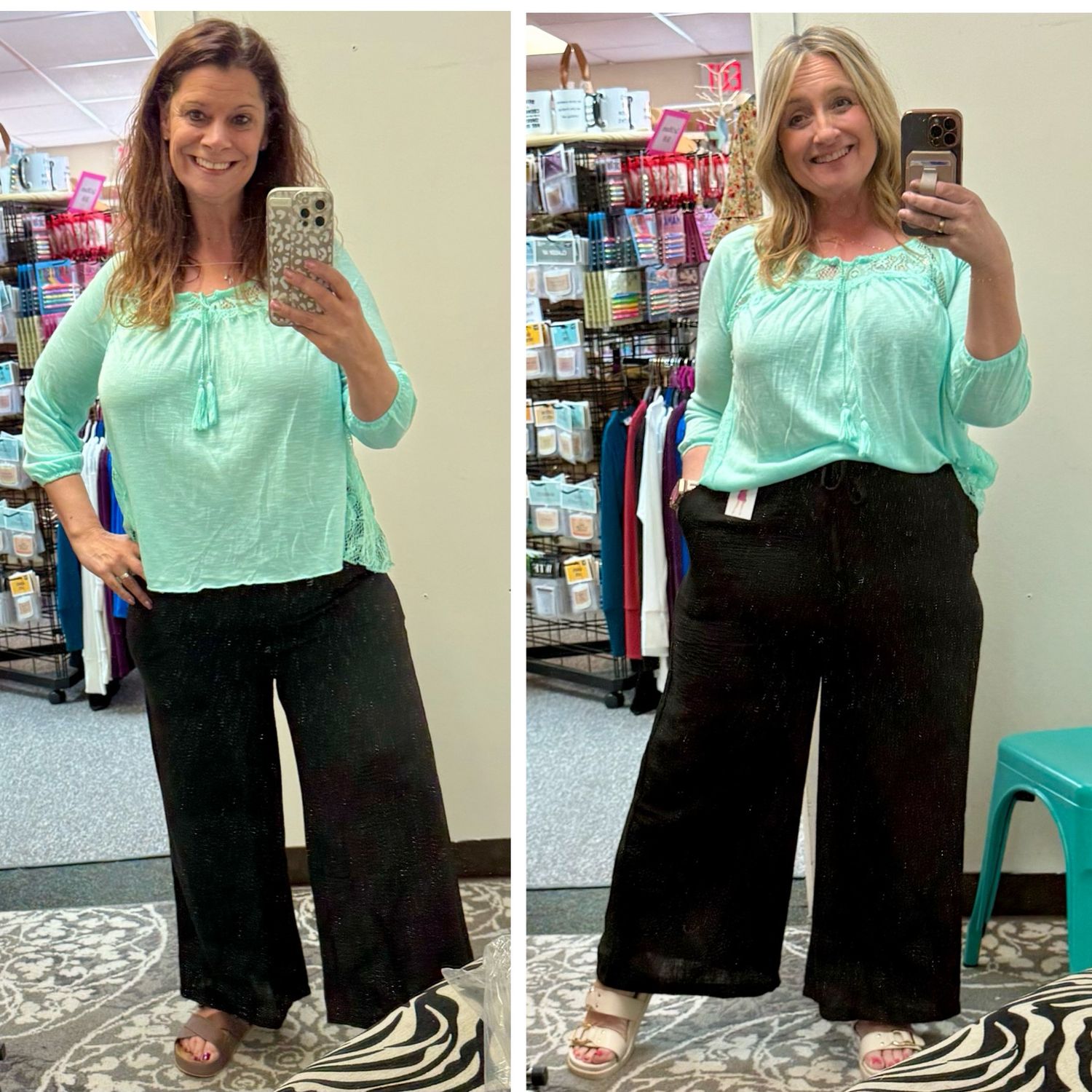 Black Linen Look Wide Leg Cropped Pants