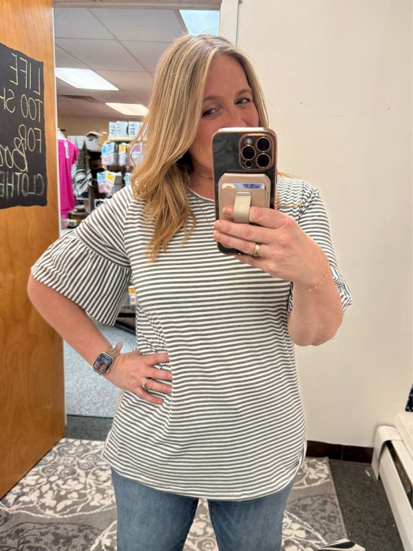 Striped Ruffle Sleeve Tunic S-3X