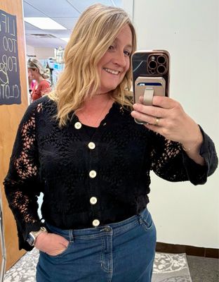 Lacey Crochet Cropped Cardigan - Black