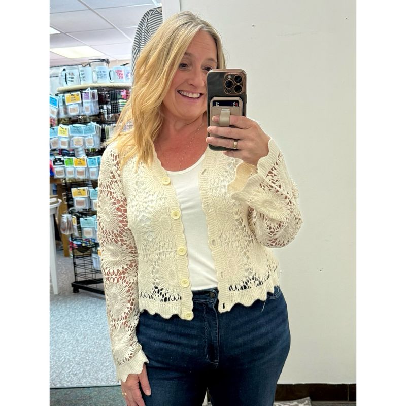 Lacey Crochet Cropped Cardigan - Ivory