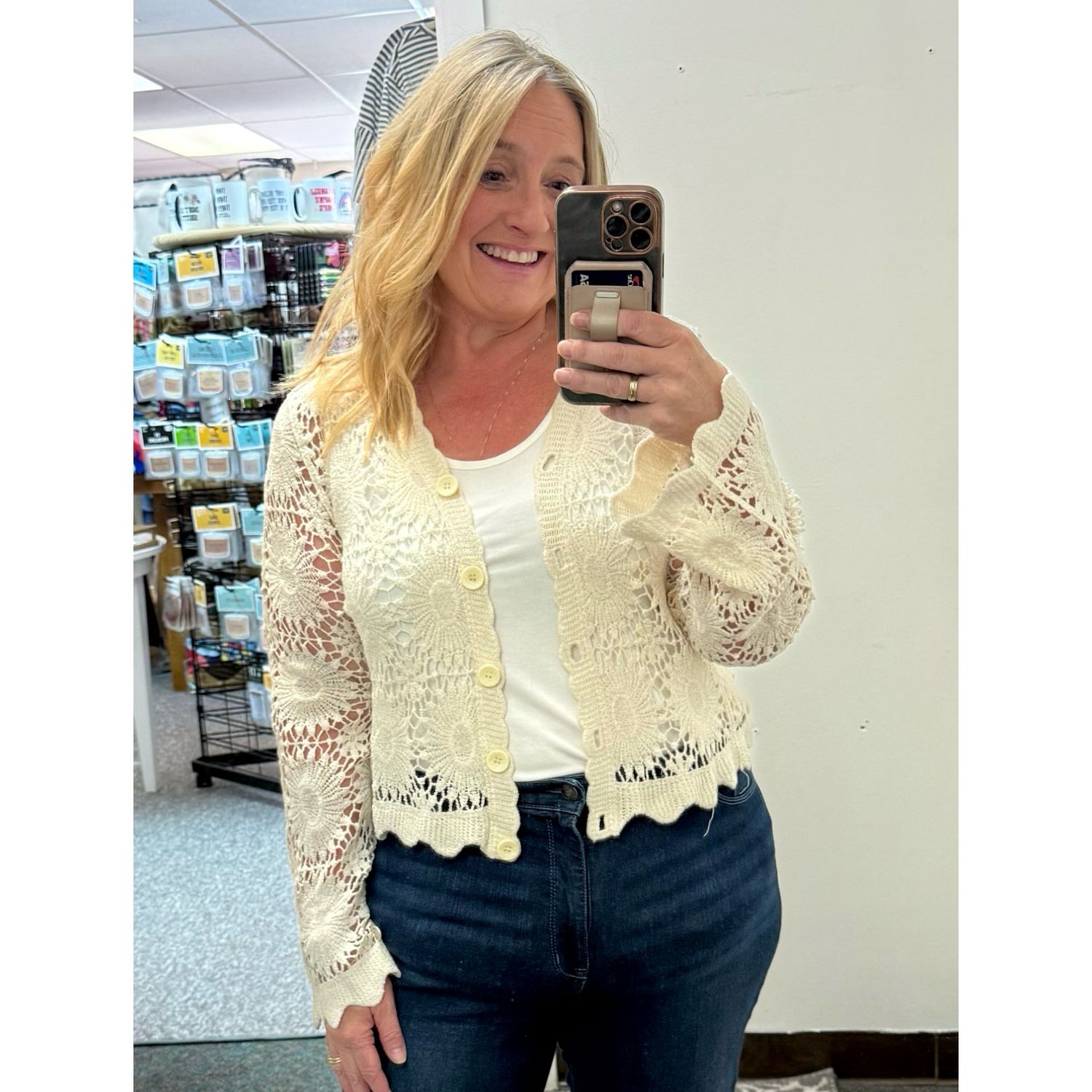 Lacey Crochet Cropped Cardigan - Ivory