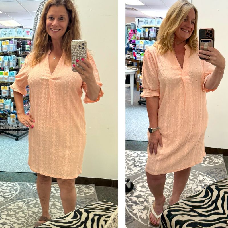 Peachy Half Sleeve Eyelet Dress