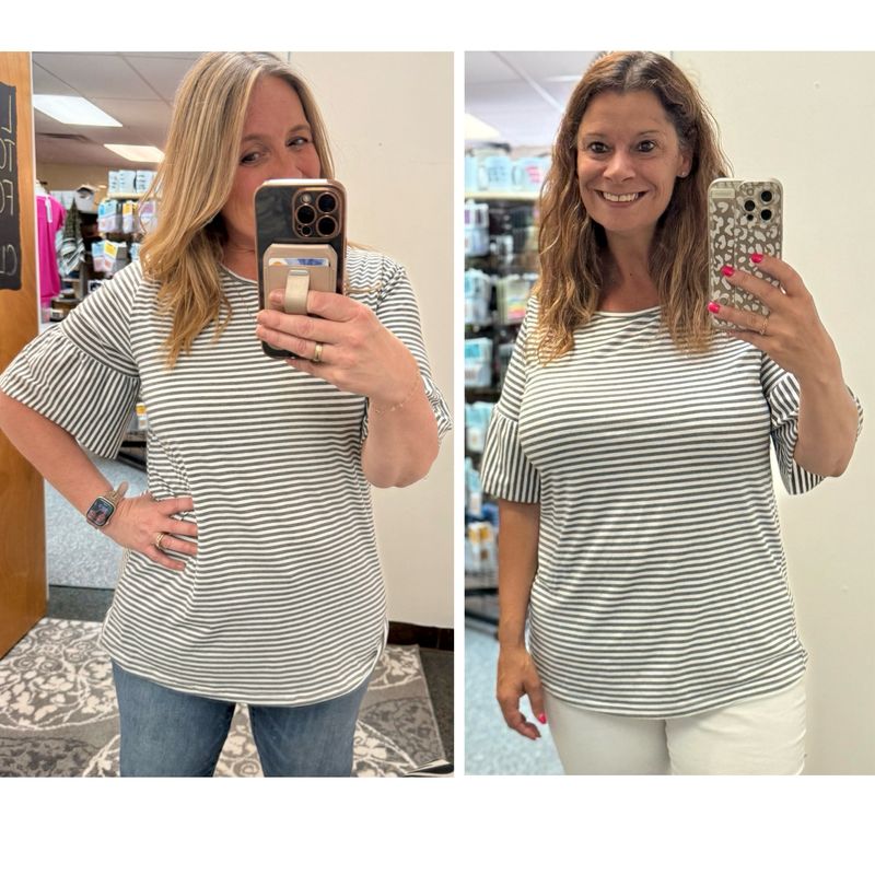 Striped Ruffle Sleeve Tunic S-3X