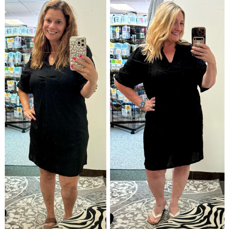 Black Half Sleeve Eyelet Dress