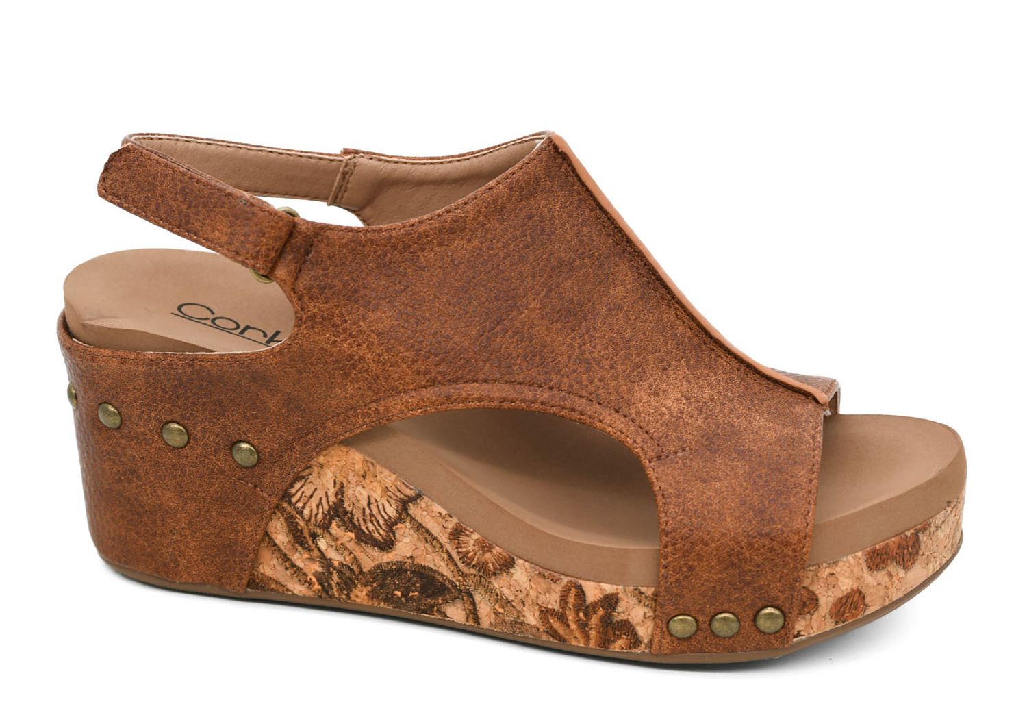 Corkys Carley Wedge Sandal Cognac Tumbled