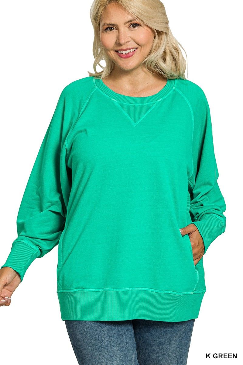 PLUS Kelly Green French Terry Sweatshirt With Pockets PLUS Kelly Green French Terry Sweatshirt With Pockets