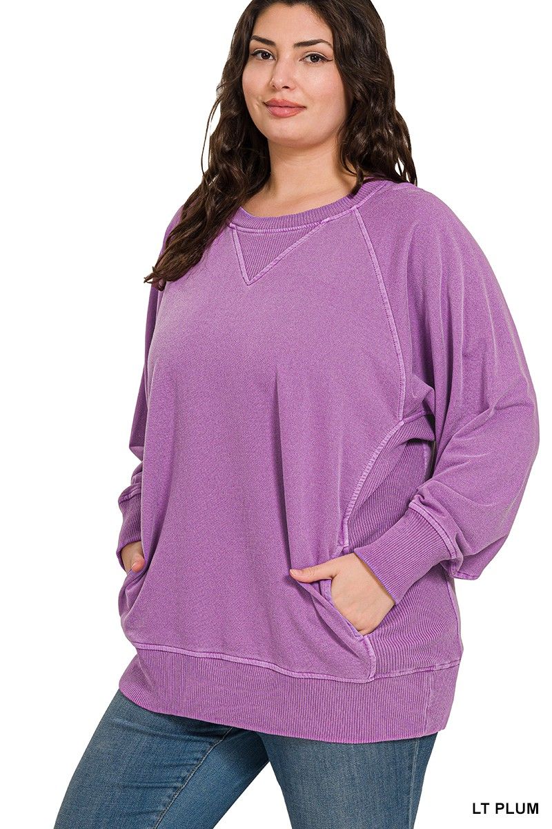 PLUS Light Plum French Terry Sweatshirt With Pockets