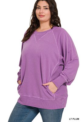 PLUS Light Plum French Terry Sweatshirt With Pockets PLUS Light Plum French Terry Sweatshirt With Pockets