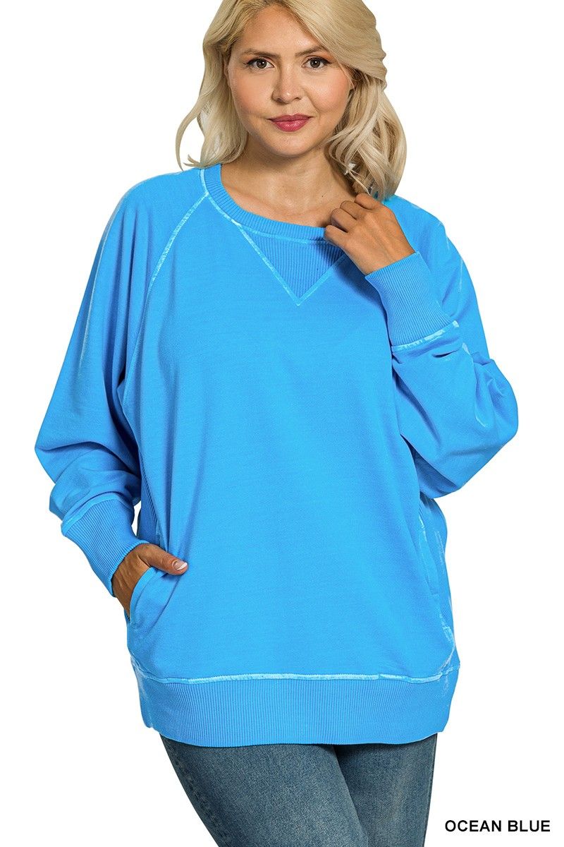 PLUS Ocean Blue French Terry Sweatshirt With Pockets PLUS Ocean Blue French Terry Sweatshirt With Pockets